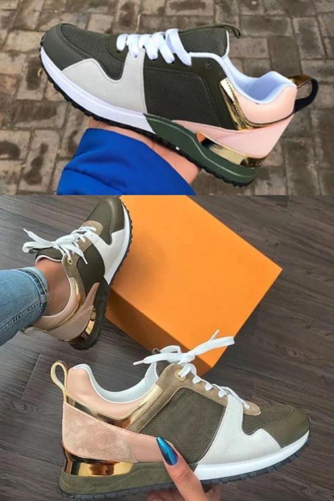Women Sneakers Fashion Mixed Color Platform Sport Shoes Casual Breathable Suede Leather Running Walking  Lace Up Ladies Shoes