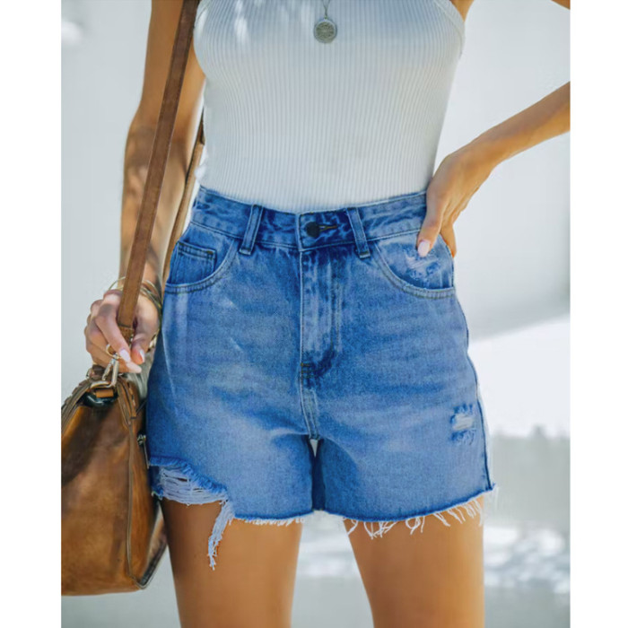 Women's Summer Ripped Tassel Pockets Streetwear Shorts