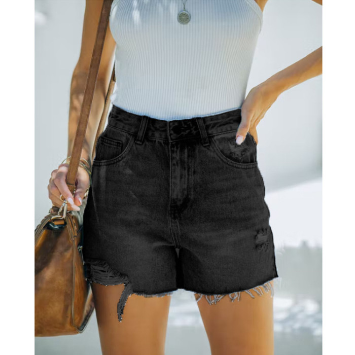 Women's Summer Ripped Tassel Pockets Streetwear Shorts