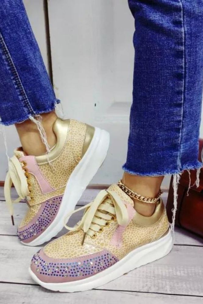 Fashion walking  Casual Shoes Crystals High Flats Female Footwear