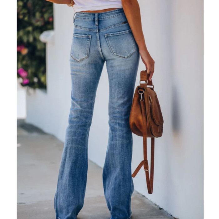 Fashion High Waist Bell Bottoms Skinny Denim Jeans