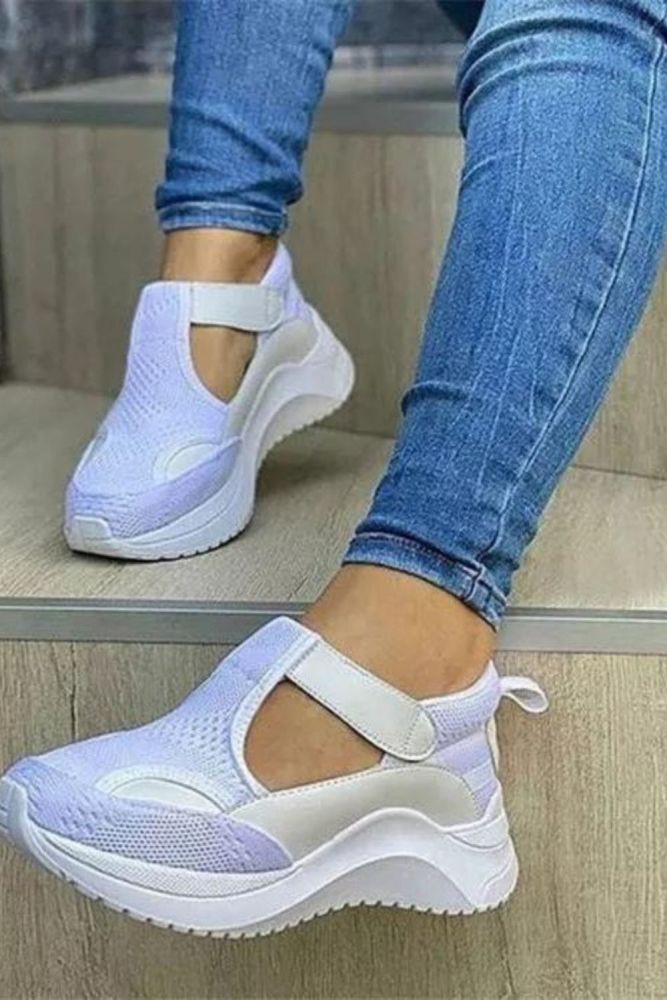 Women Summer Pumps Chunky Med Mid Heels Plus Size Breathable Mesh Sneakers Wedges Shoes Woman Female