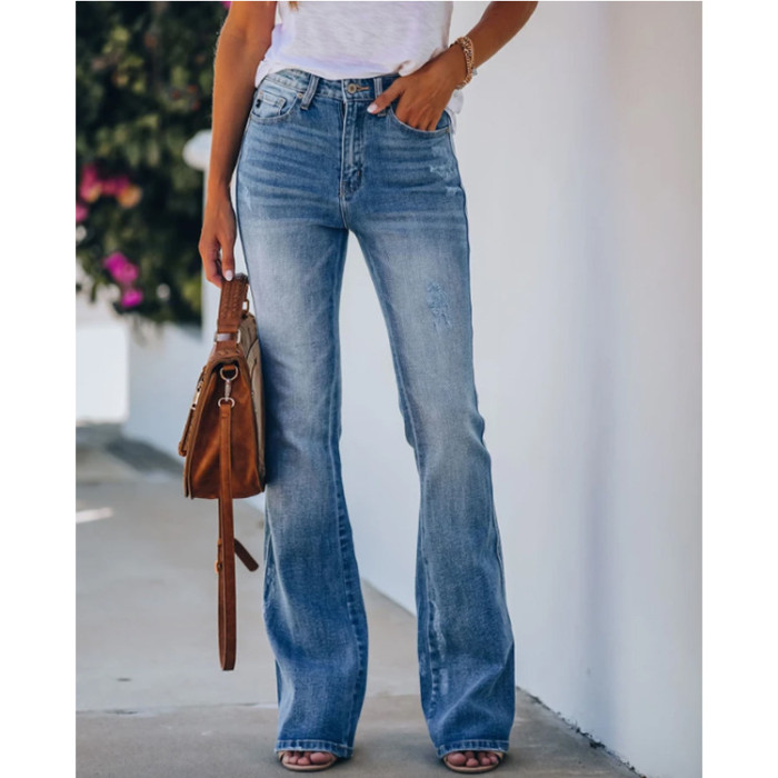 Fashion High Waist Bell Bottoms Skinny Denim Jeans