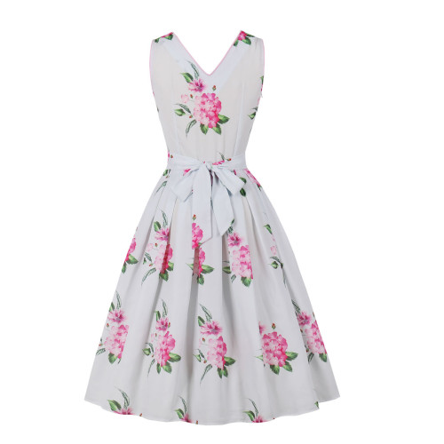 Floral Print Vintage Dress Women Up Summer Dresses Hepburn Robe