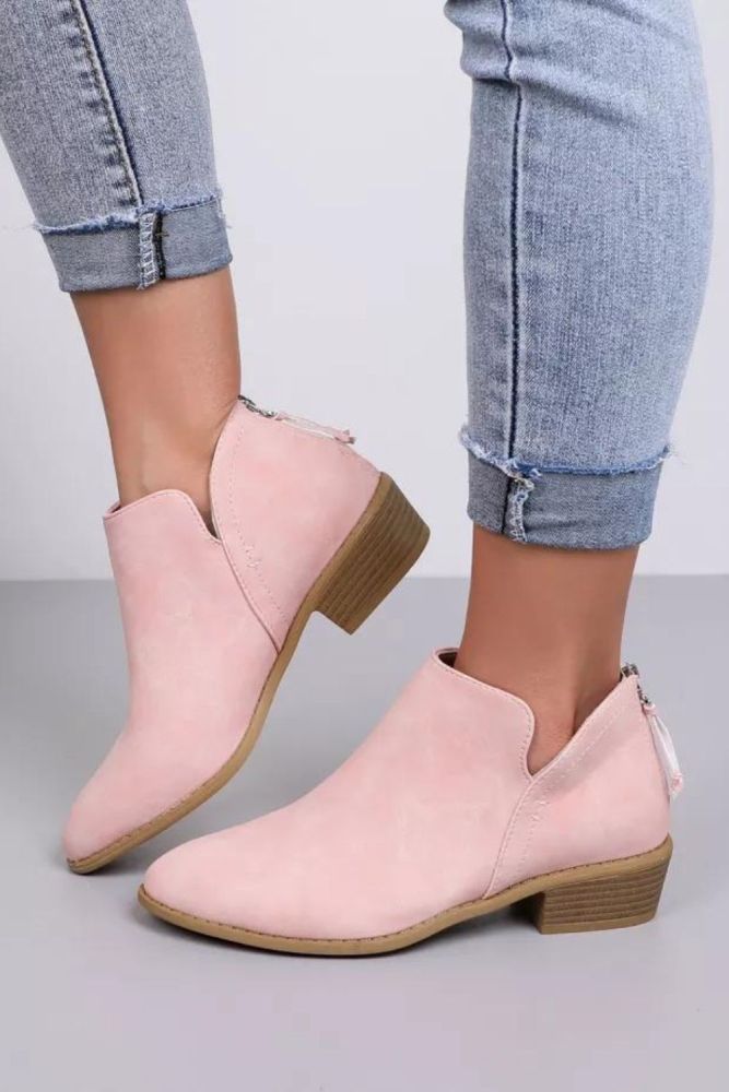 New Women Boots Slip-On  Chunky Heels Pointed Casual Shoes