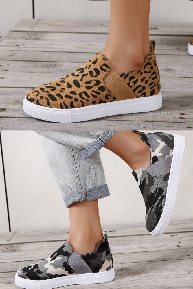 Fashion Leopard Slip On Flat Comfortable Canvas Shoes