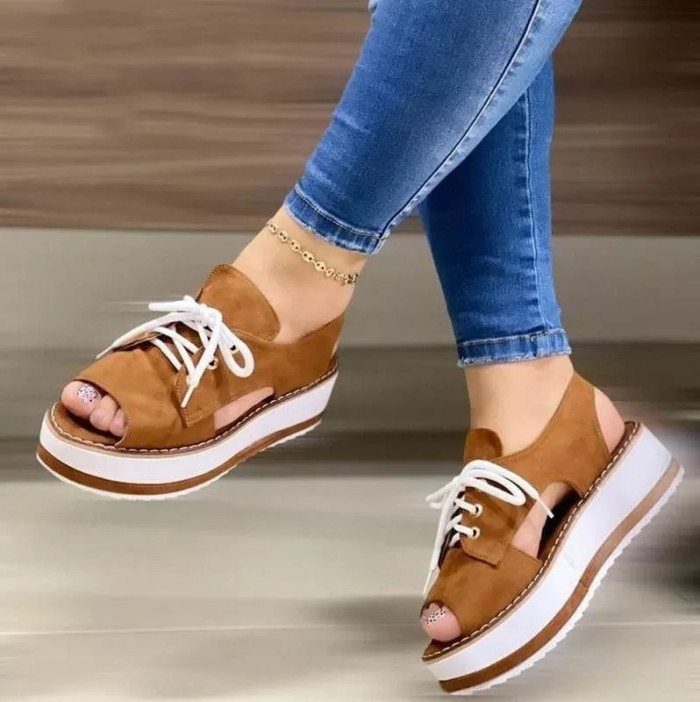 Women's Comfortable Design HollowHeel Platform Lace-Up Sandals