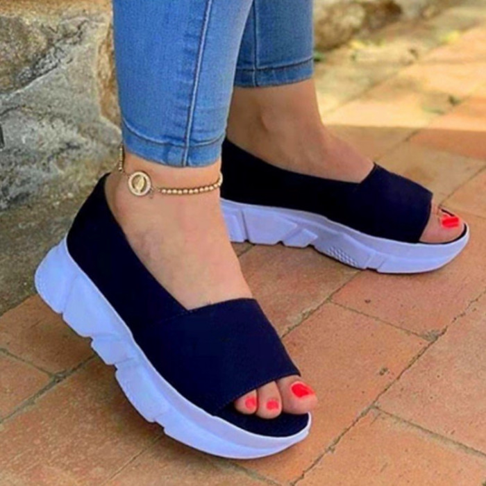 New Women's Summer Light Sandals Platform Shoes Low-top Mesh Casual Thick Bottom One-line Women's Sandals