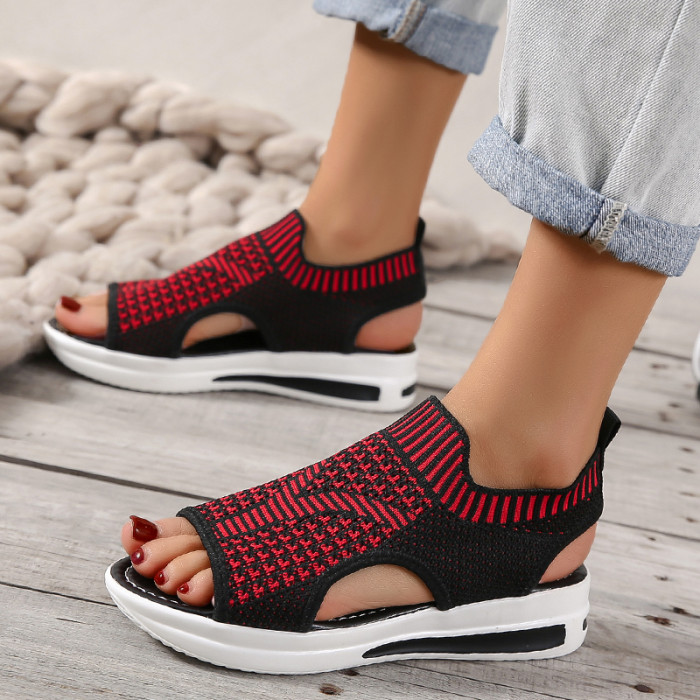 Trends Women Sandals Summer New Flat British Wind Velcro Embroidery Thick-soled Casual Roman
