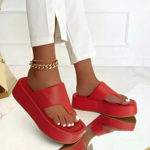 Platform Flip-flops Women Square Head Wedges Slippers Female Summer Brown Sandals Plus Size Outdoor