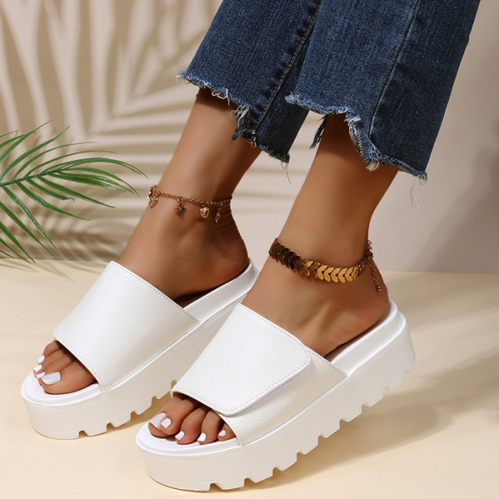 Leather Platform Slippers Women Plus Size Hick Soled Sandals