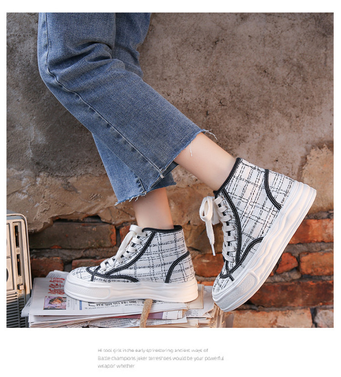 New Fashion Small Fragrance Style High Top Canvas Shoes