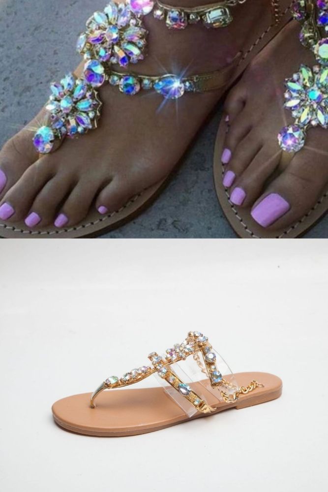 Ladies Rhinestones Soft Sole Comfortable Sandals Summer Beach Slippers For Women