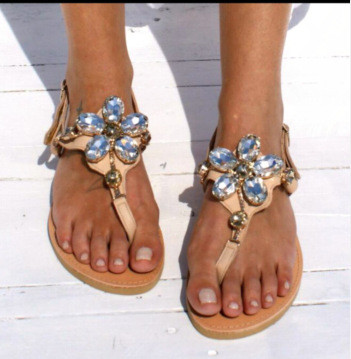 Woman Crystal Flats Flip Flops Beach Outdoor Sandals