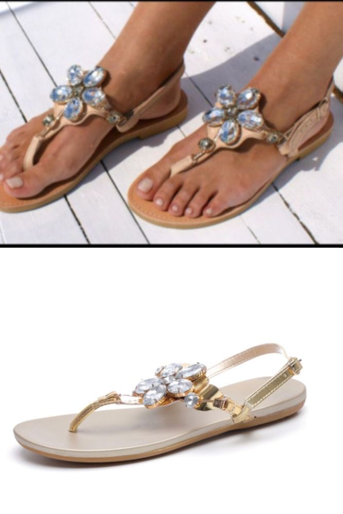 Woman Crystal Flats Flip Flops Beach Outdoor Sandals