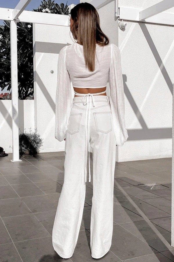 Women's New Style Trousers Casual White Straight Leg High Waist Jeans