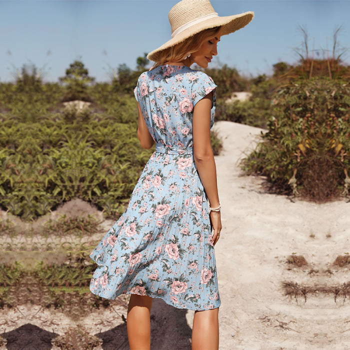 Floral A-Line Elegant Chiffon Maxi Dress Bohemian Loose Casual Ruffle Beach Dresses