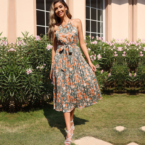 Women's Summer Elegant Floral Pleated Dress