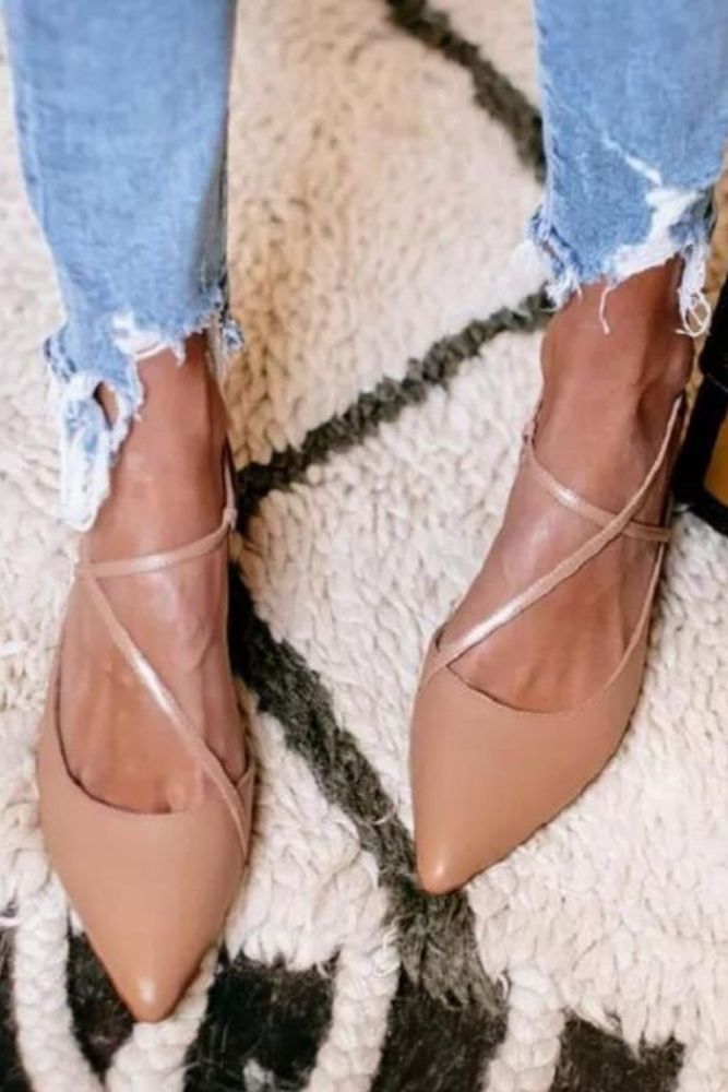 Women's Pointed Toe Sandals Low Heels Casual Sexy Cross Strappy Shoes