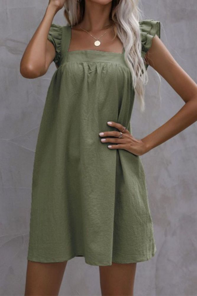 Summer Cotton Linen Ruffles High Quality Sleeveless Cute Casual Dress