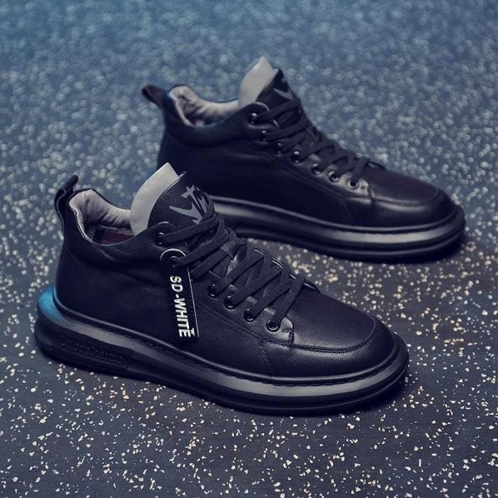 Elevator Shoes For Men Casual Cow Leather Sneakers Black Shoes