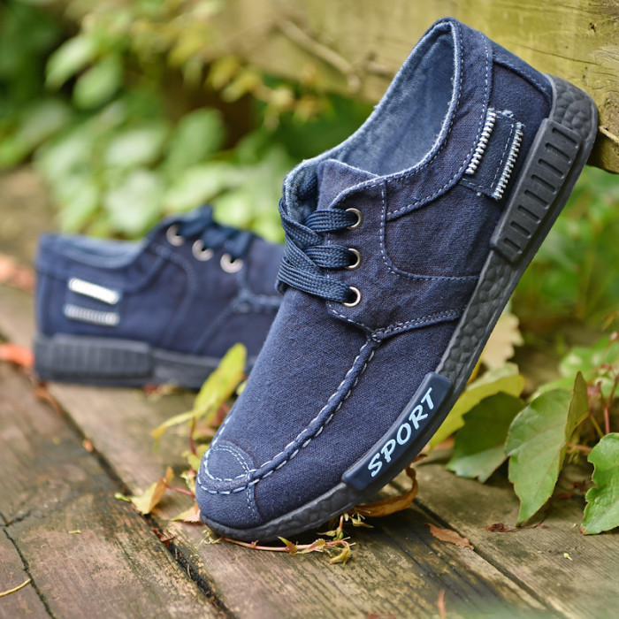Autumn Sneakers Casual Men's Canvas Shoes Retro Blue Black