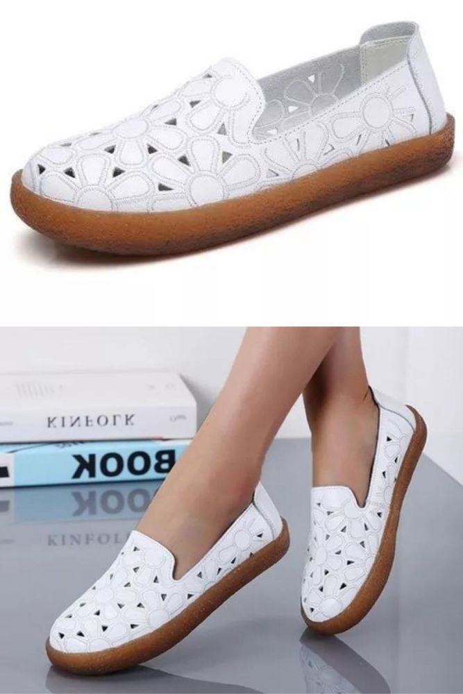 Women Casual Slip On PU Leather Flat Shoes