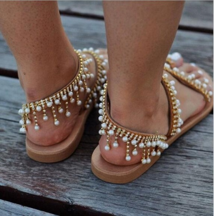 Ladies Rhinestones Sandals Summer Beach Slippers for Women Sandals Flip Flops