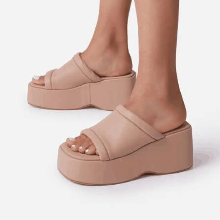 Luxury Women Wedges Slippers Square Toe Thick Bottom Plus Size Female Slides Solid
