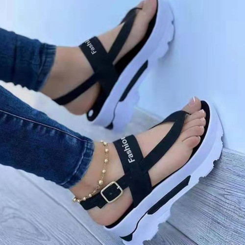 Summer Platform Ladies Sandals Wedge Solid Color Flip Flops Fashion Female's Sandals