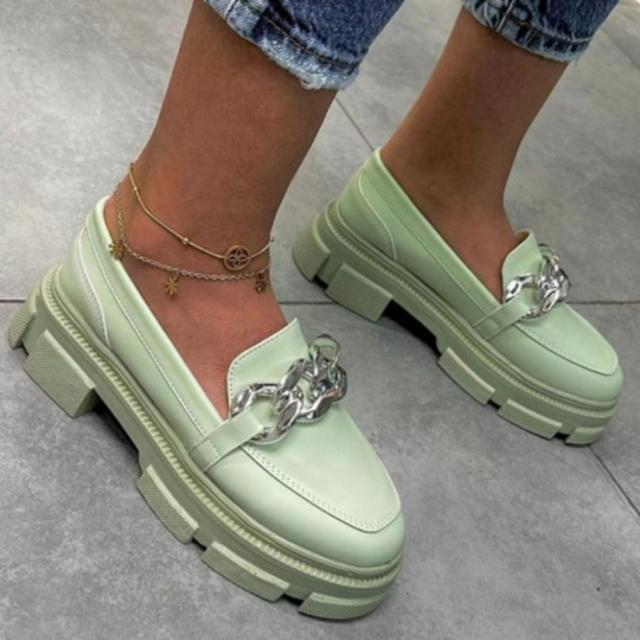 Women Shoes Metal Chain Shoes Fashion Platform Loafers New