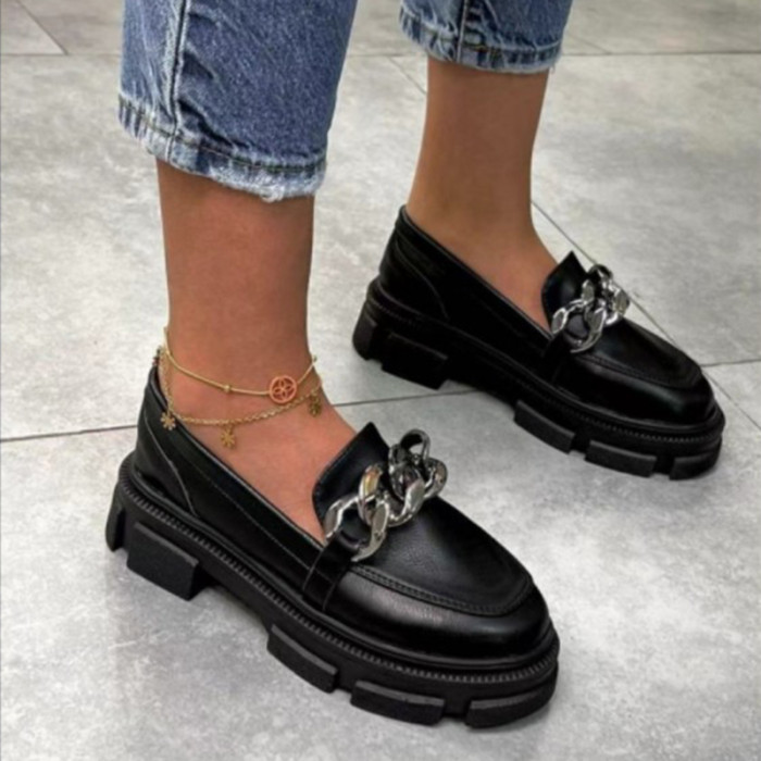 Women Shoes Metal Chain Shoes Fashion Platform Loafers New