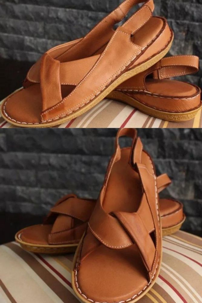 Leather Casual Flat Heel Sandals