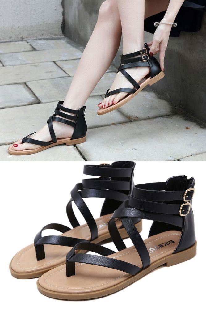 Summer Fashion Roman Light Rear Zipper Flat  Comfortable Sandals