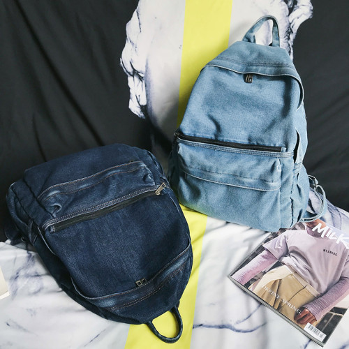 Vintage Denim Backpack Canvas College Style Pure Color School Bag