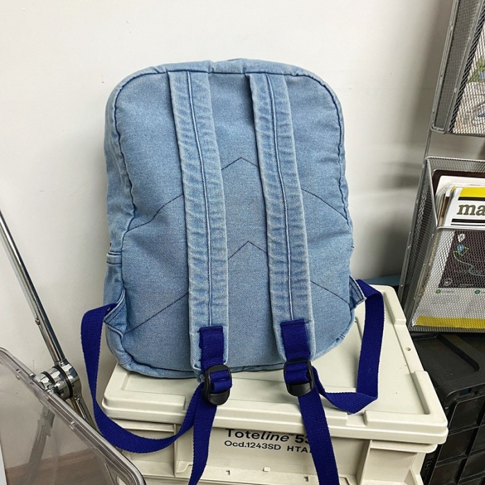 New Denim Contracted Sewing Thread Backpack