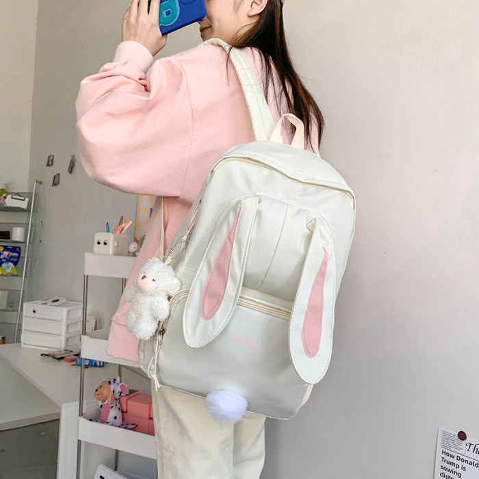 Women Cute Cartoon Rabbit Backpack Nylon Waterproof Schoolbag for Teen
