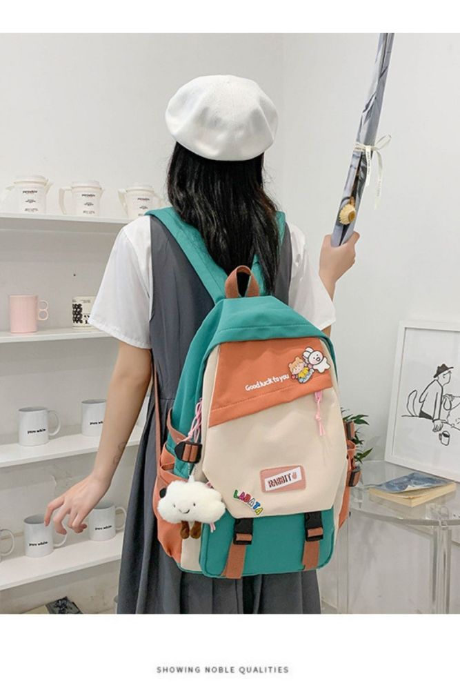 Contrast Color Nylon Casual Women School Backpack