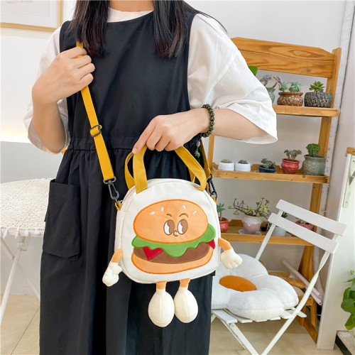 Embroidered Cartoon Burger Canvas Bag Women Shoulder Shopping Bags