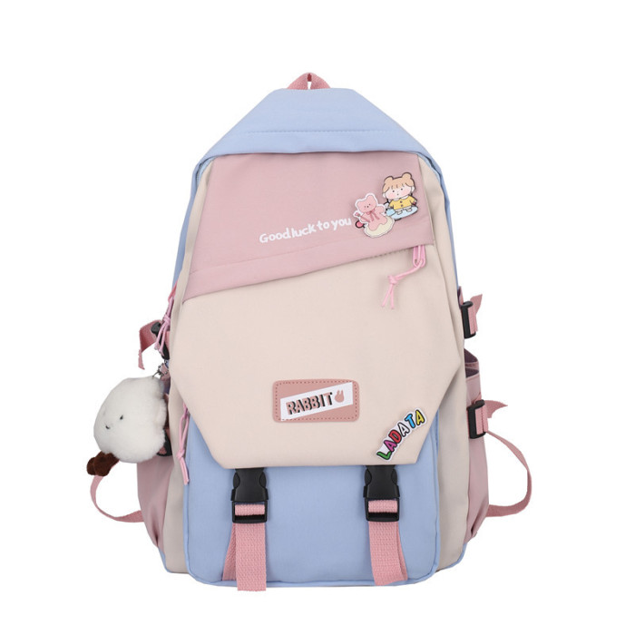 Contrast Color Nylon Casual Women School Backpack
