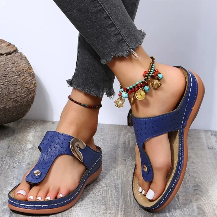Women Clip Toe Slippers PU Leather Solid Plus Size Comfort Sandals