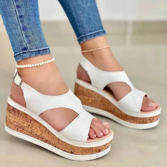 Women's Platform Open Toe Solid Casual Wedges Sandals