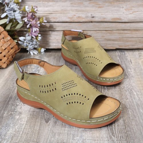 Woman Vintage Buckle Casual Sewing Wedge Sandals