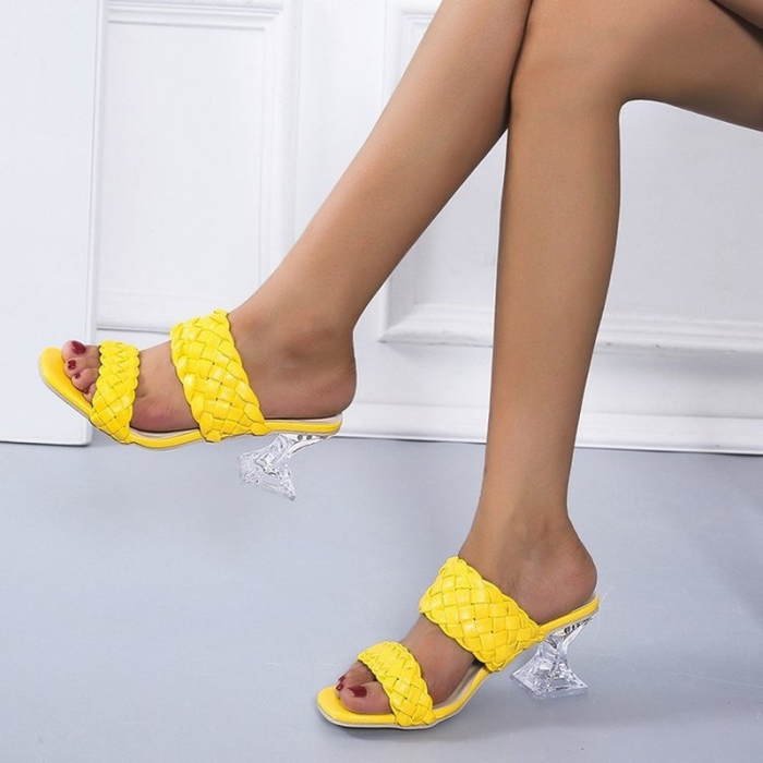 New Hand-woven Crystal High-heel Comfortable and Versatile Casual Slippers