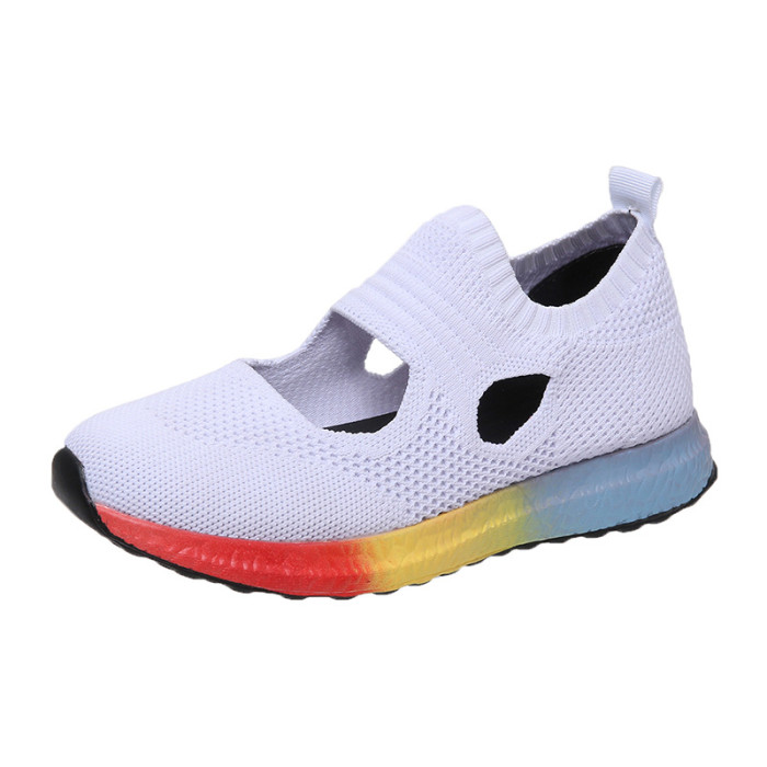 New Casual Breathable Slip on Rainbow Wedges Heel Sneakers