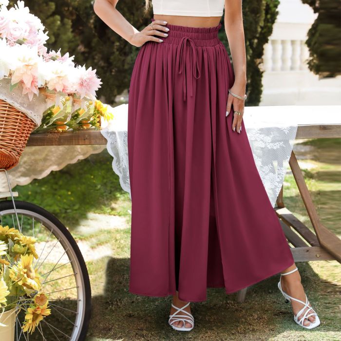 Women's Spring and Summer New Solid Color Slit Long Skirt