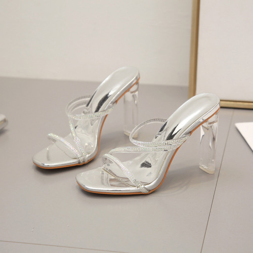 Silver High Heels Rhinestone Waterproof Rome Nightclub Party Shoes