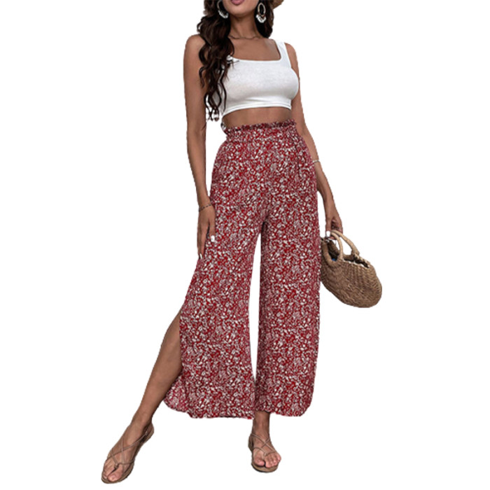 New Floral Casual Women's Wide Leg Pants Summer Clothing Cropped Pants