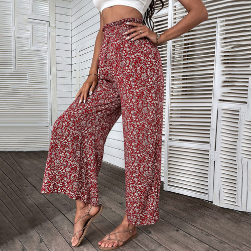 New Floral Casual Women's Wide Leg Pants Summer Clothing Cropped Pants