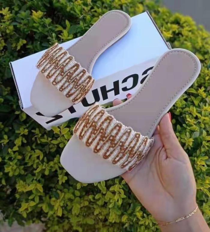 Summer New Fashion Flip Flops Flat Casual Sequins Outdoor Slippers
